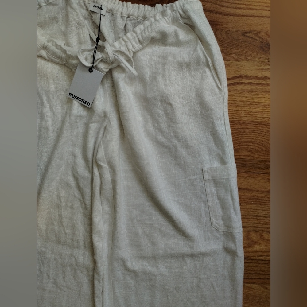 Rumored Linen White Wide Leg Pants Large - Picture 4 of 7
